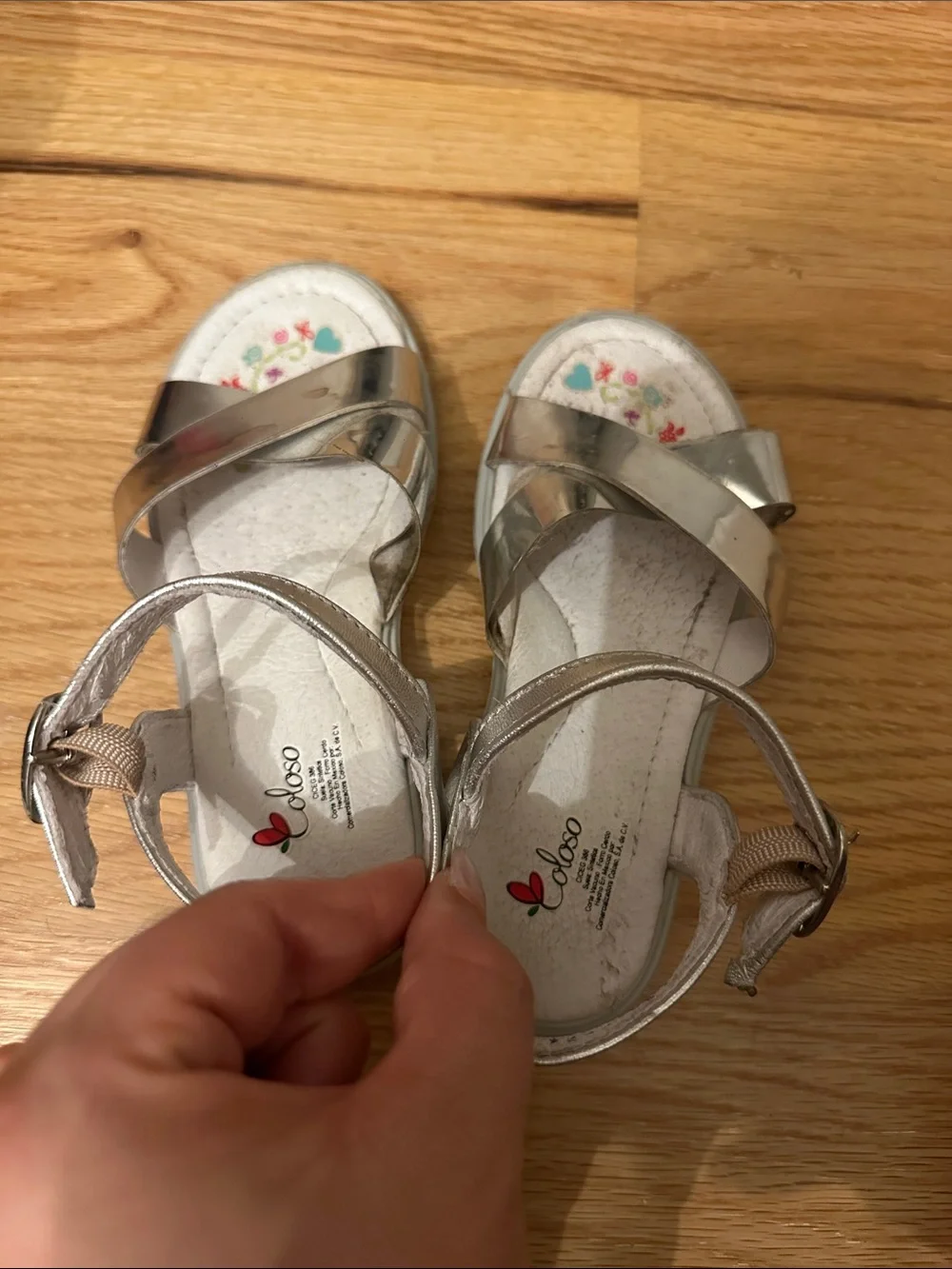 Girls Metallic Silver Ankle-Strap Sandals with Buckle